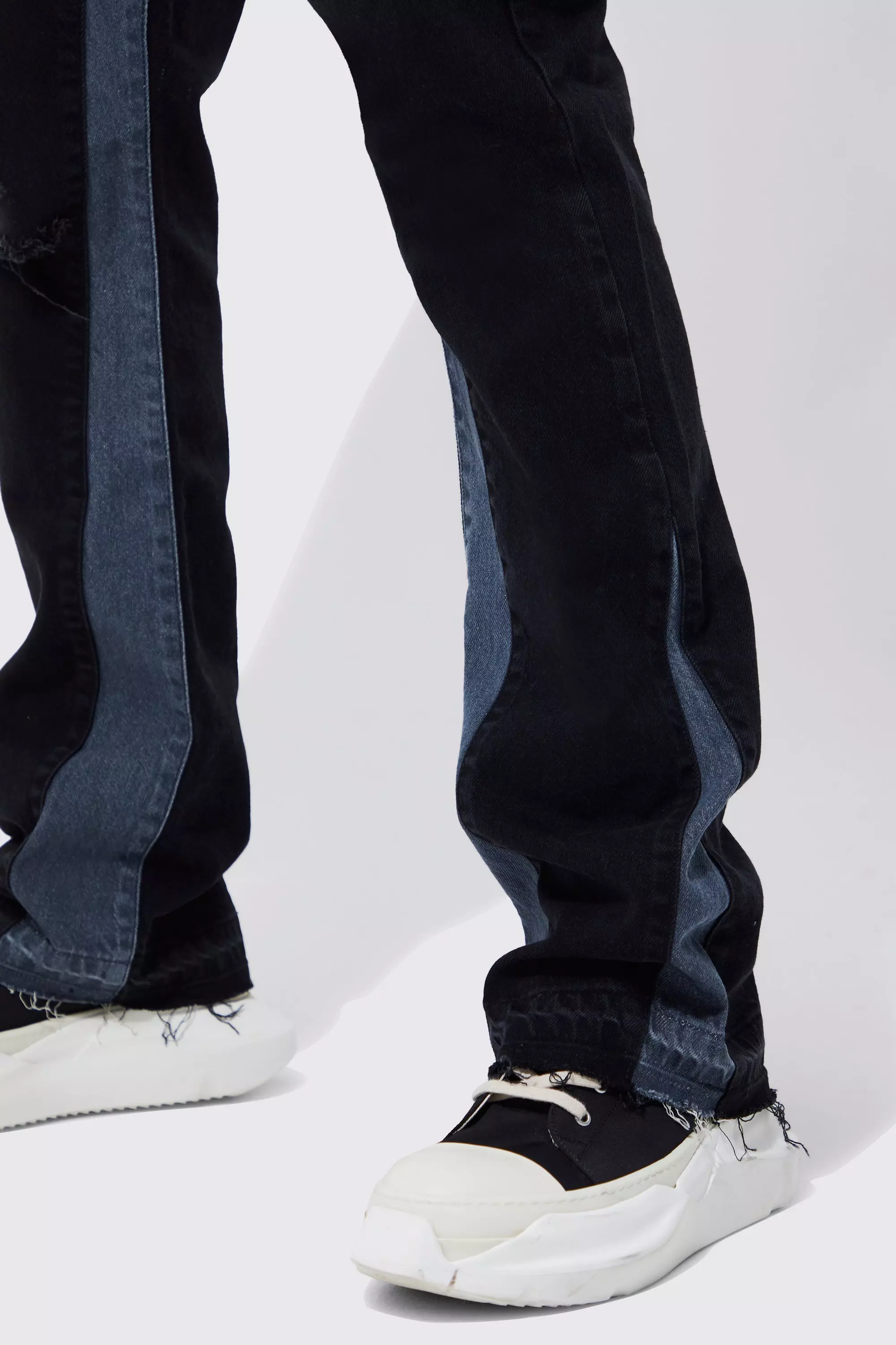 Slim Flare Distressed Panel Jeans | boohooMAN USA